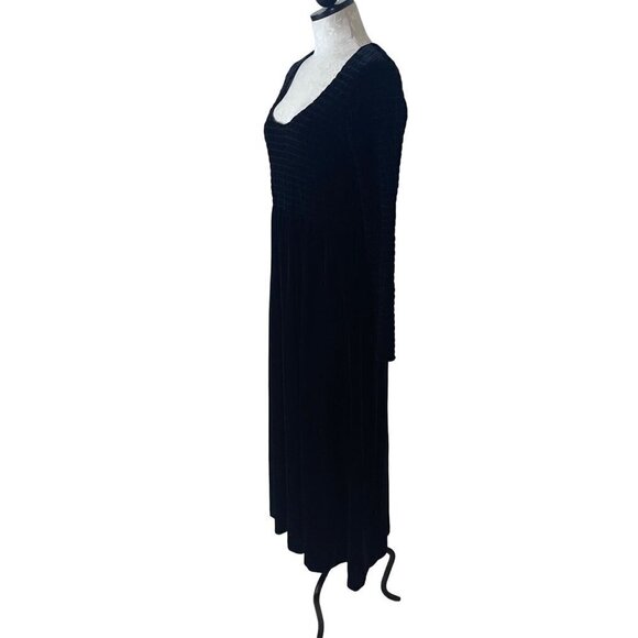 Moda International Vintage Womens Dress Size Medium Black Velvet Smocked Maxi - Picture 4 of 8